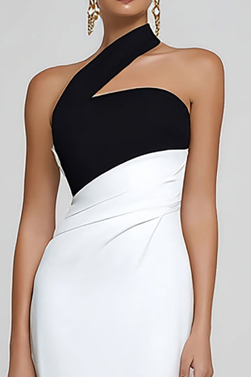 One Shoulder Black and White Mermaid Formal Dress